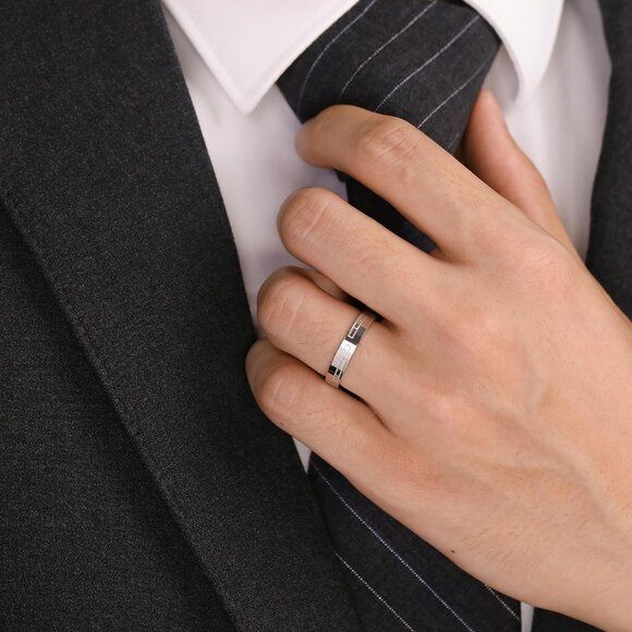 His & Hers Sterling Silver Matching Wedding Bands Adjustable Ring Set NWT - Picture 4 of 9